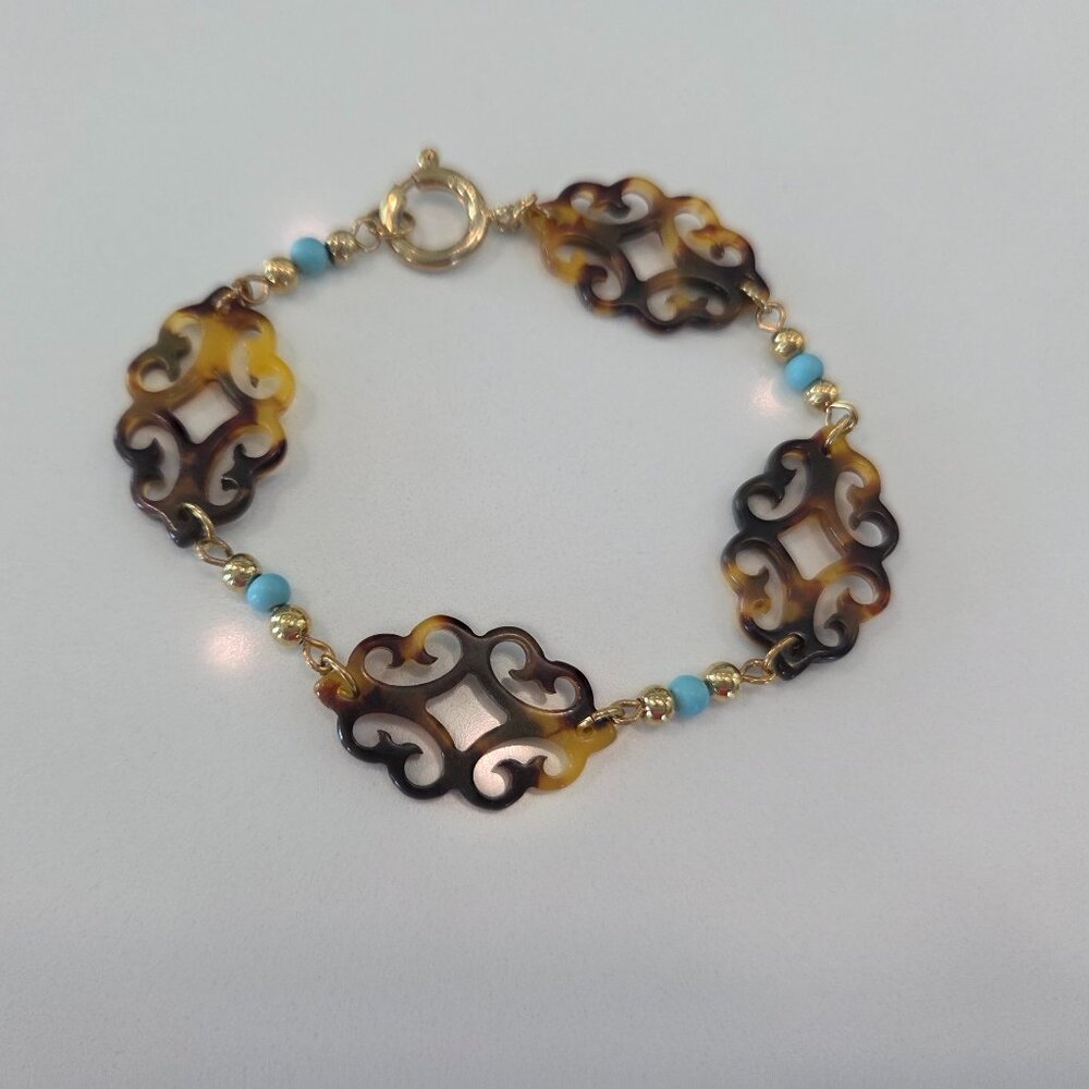 Tortoise Shell And Turquoise Bracelet
